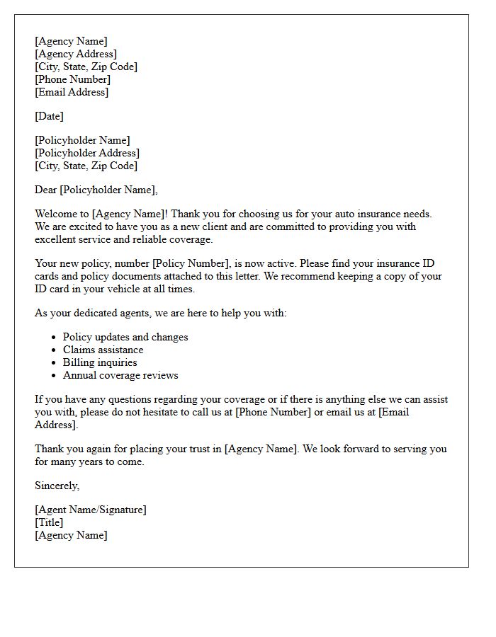 Switch to Our Auto Insurance Agency Welcome Letter