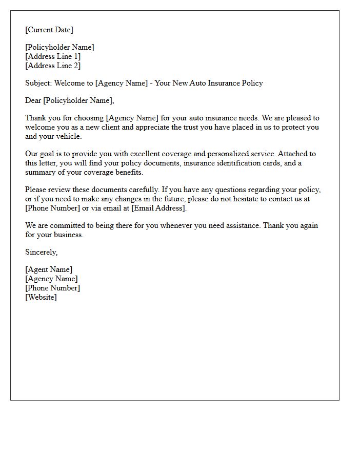 Thank You Letter for Choosing Our Auto Insurance Agency