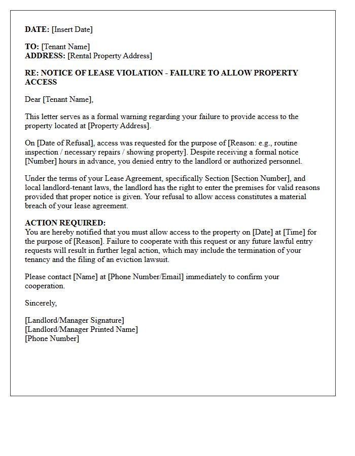 Eviction Warning Letter For Failure To Provide Property Access