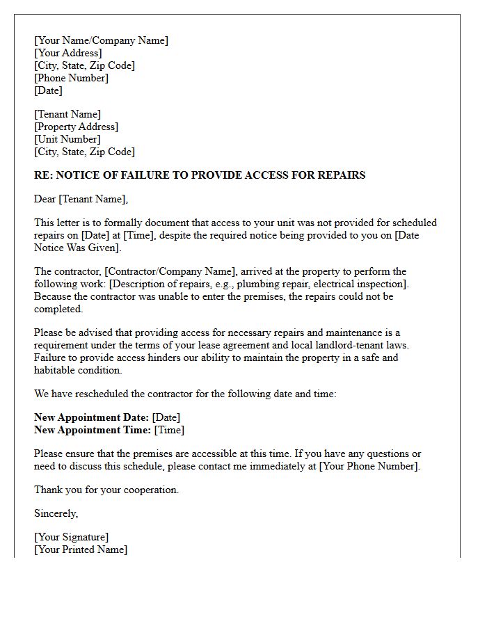 Failure To Provide Property Access For Contractor Repairs Letter