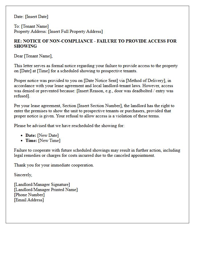 Failure To Provide Property Access For Future Tenant Showing Letter