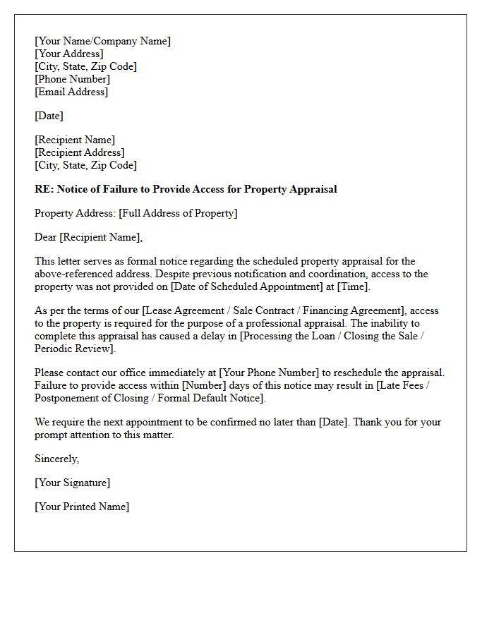 Failure To Provide Property Access For Property Appraisal Letter