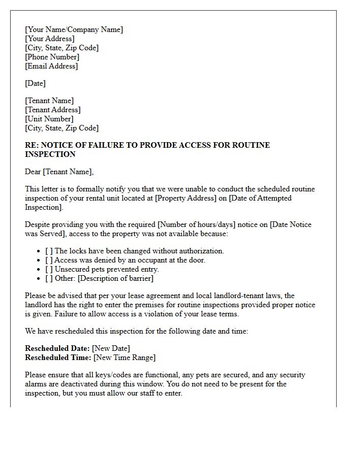Failure To Provide Property Access For Routine Inspection Letter