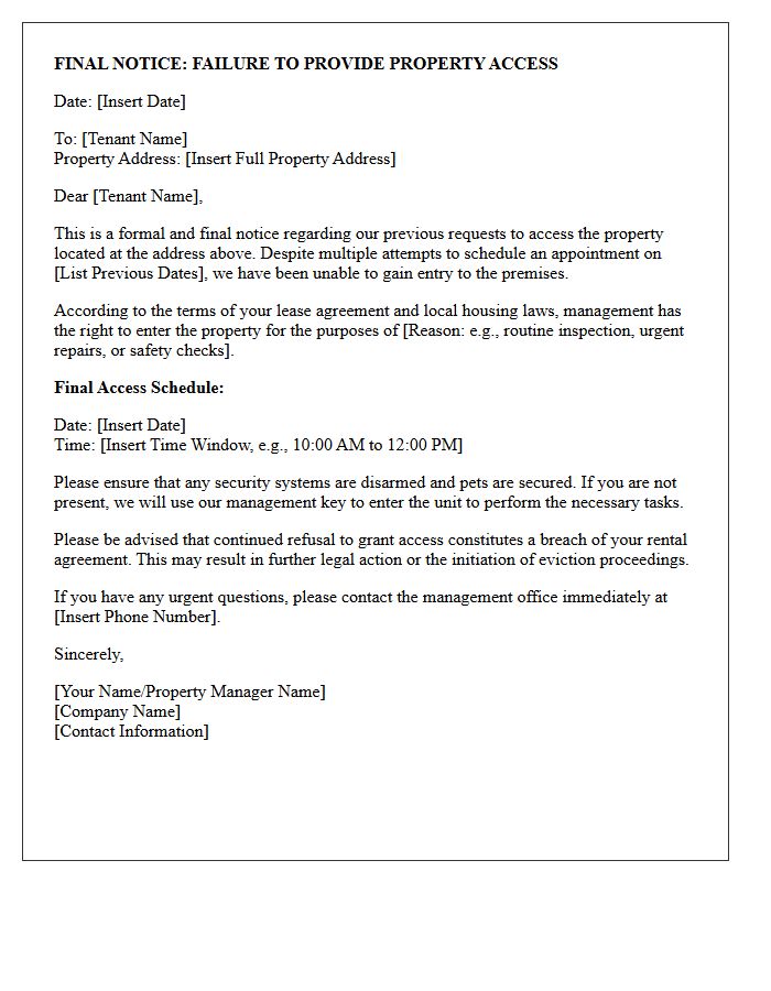 Final Notice Letter For Failure To Provide Property Access