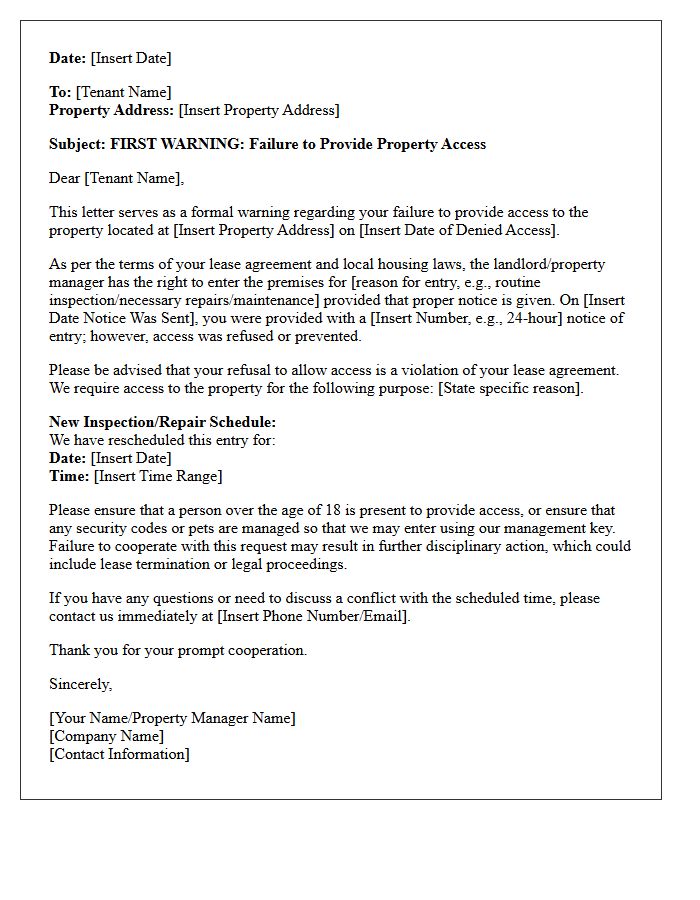 First Warning Letter For Failure To Provide Property Access