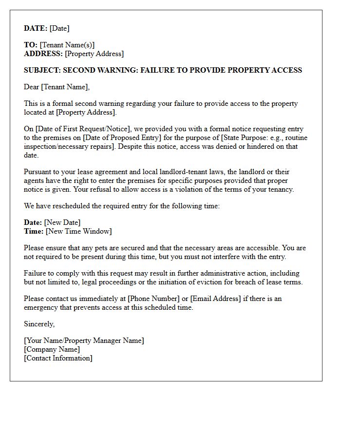 Second Warning Letter For Failure To Provide Property Access