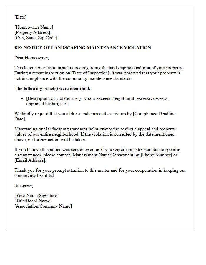 First Warning Landscaping Maintenance Violation Letter