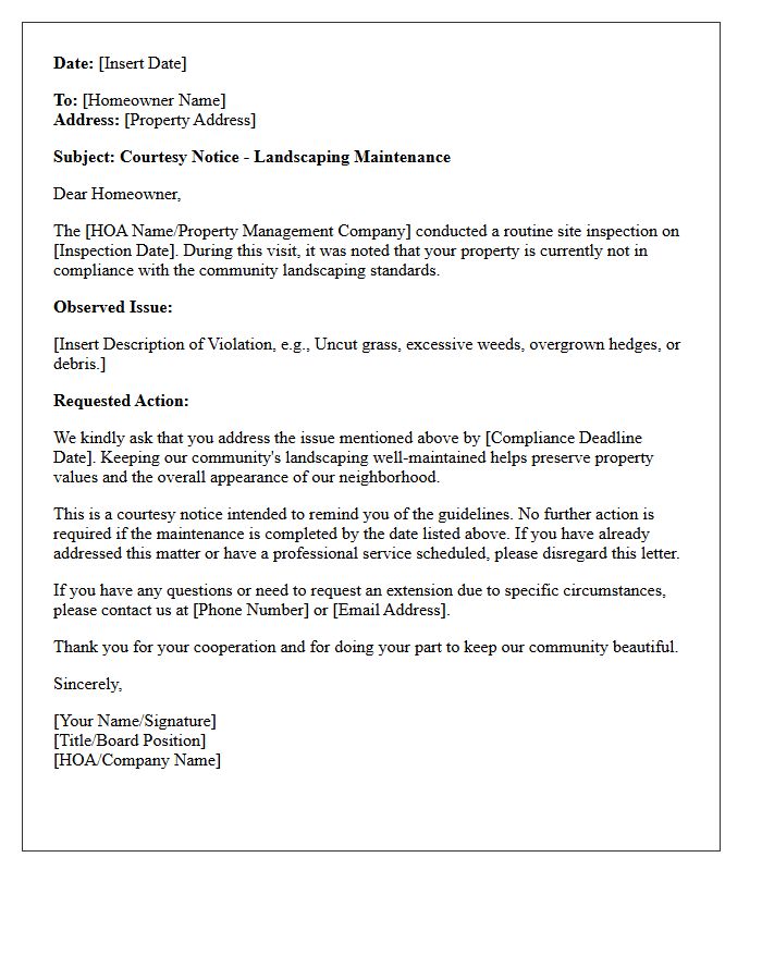 Initial Courtesy Landscaping Maintenance Violation Letter