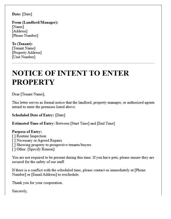 Notice of Intent to Enter Property Letter
