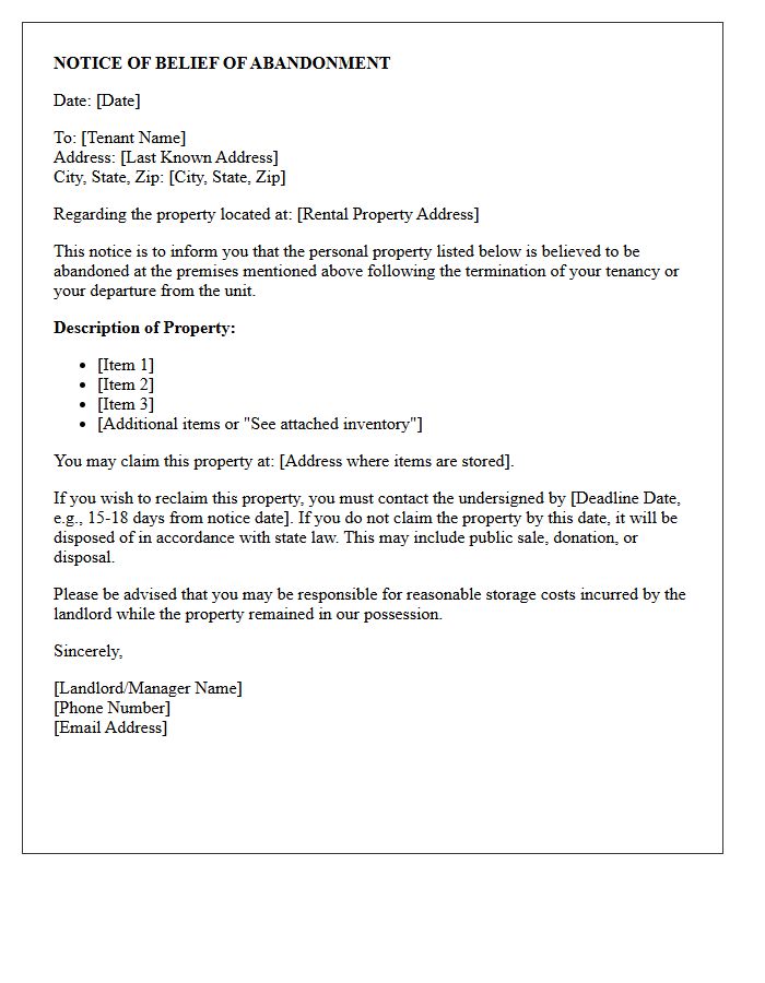 Notice of Property Abandonment Letter
