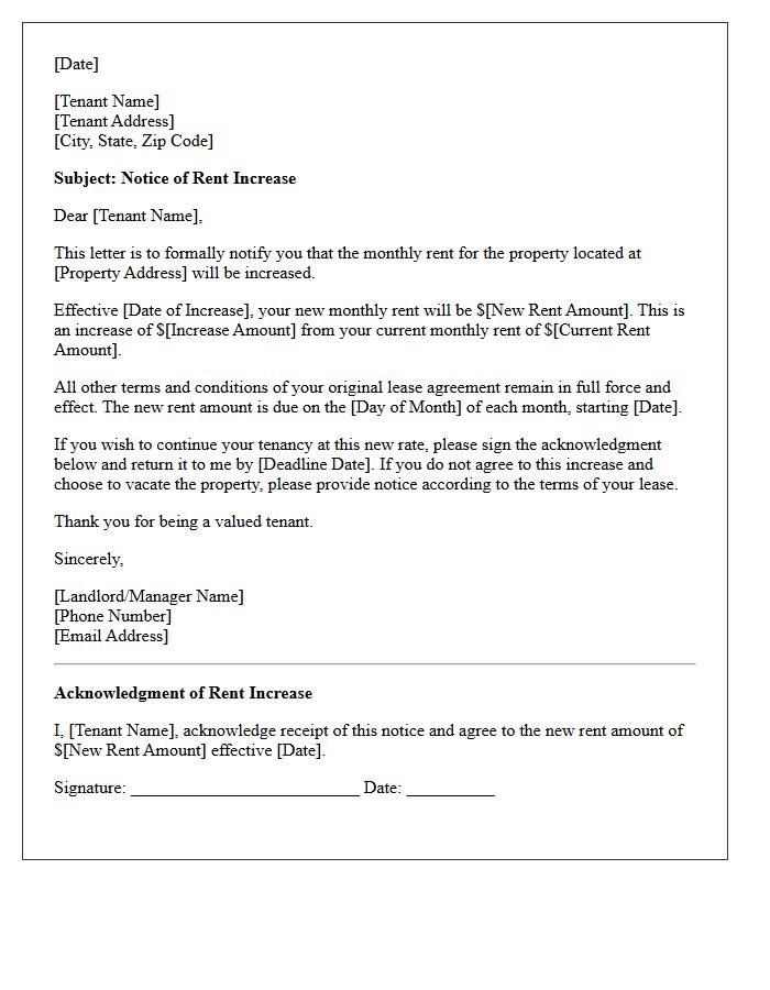 Notice of Rent Increase Letter