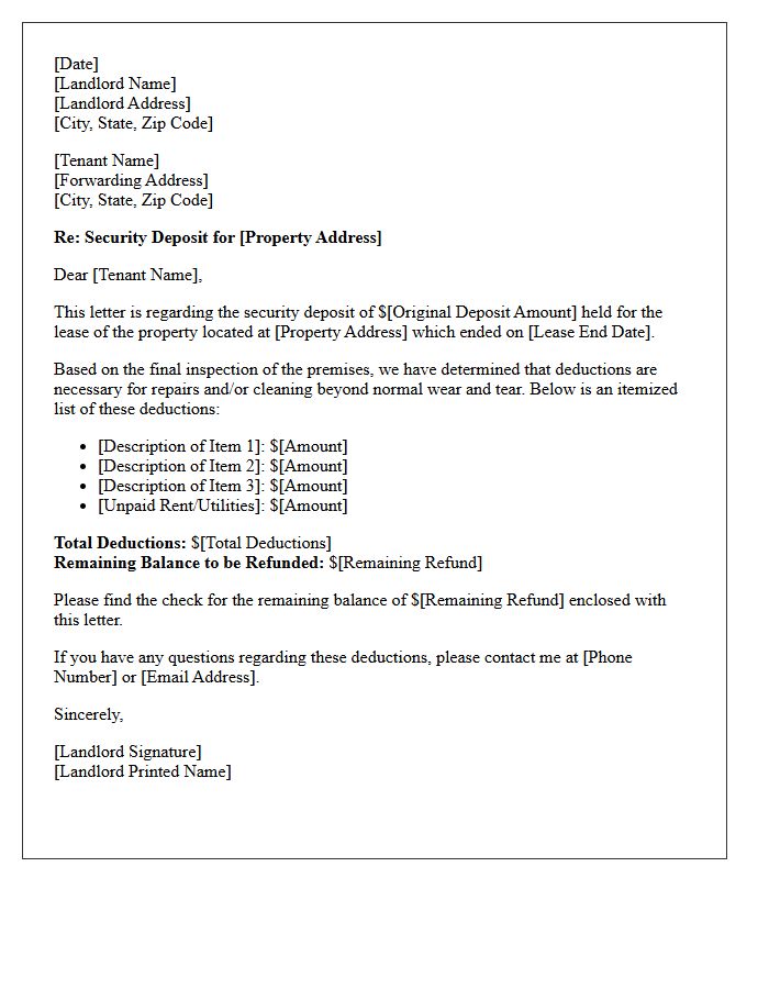 Security Deposit Deduction Letter