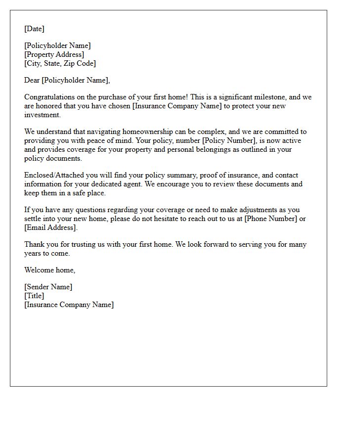 First Home Coverage Gratitude and Welcome Letter