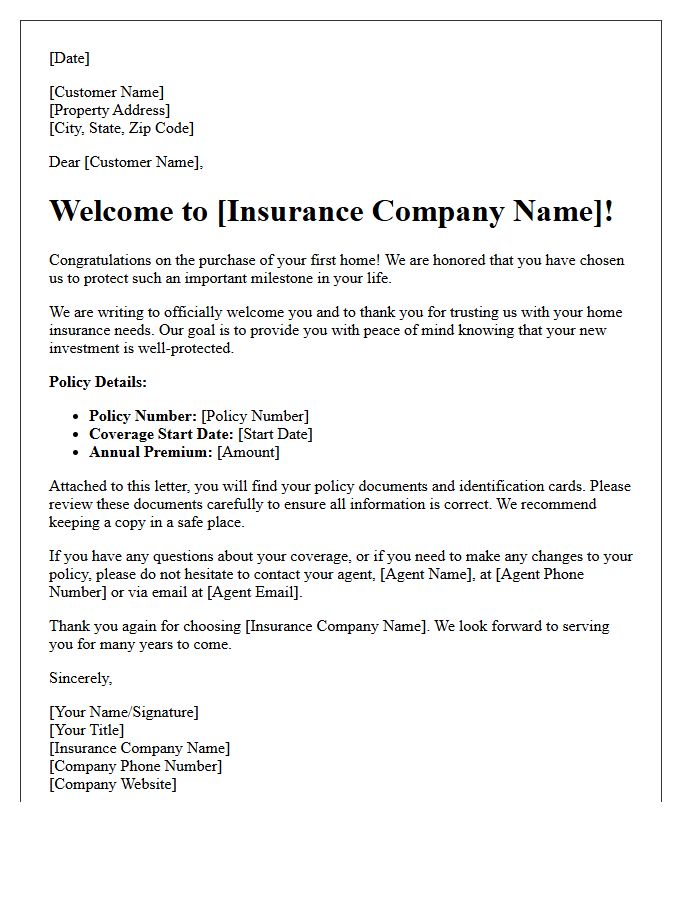 First Home Insurance Welcome and Thank You Letter