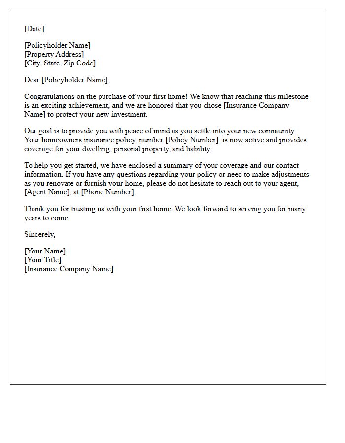 First Home Policyholder Appreciation Letter