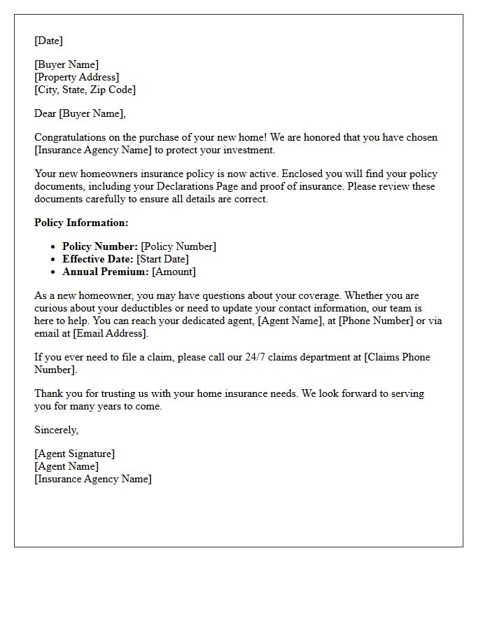 New Buyer Home Insurance Welcome Letter