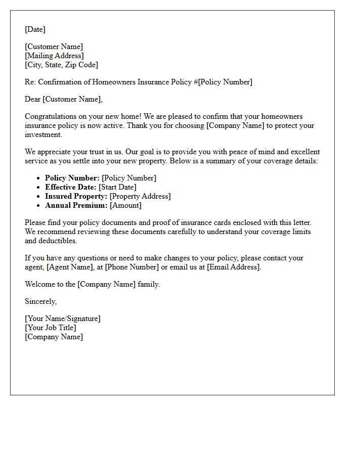 New Homeowner Policy Confirmation and Appreciation Letter