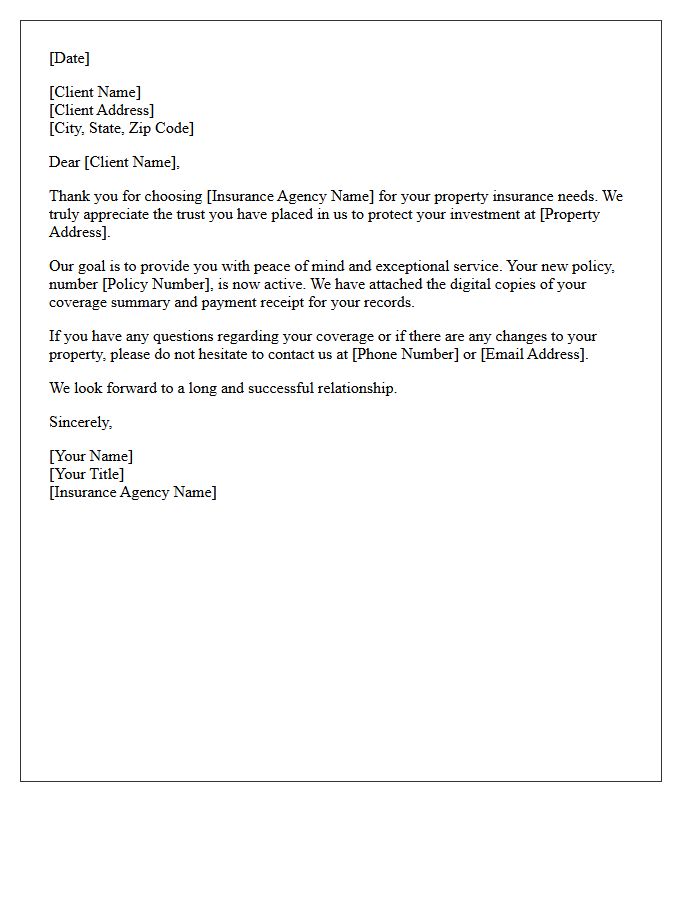 New Property Insurance Appreciation Letter