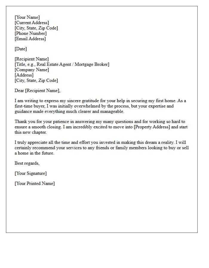 Securing Your First Home Thank You Letter