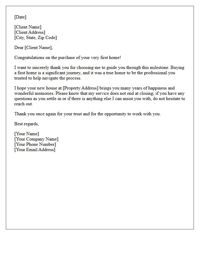 Thank You for Trusting Us With Your First Home Letter