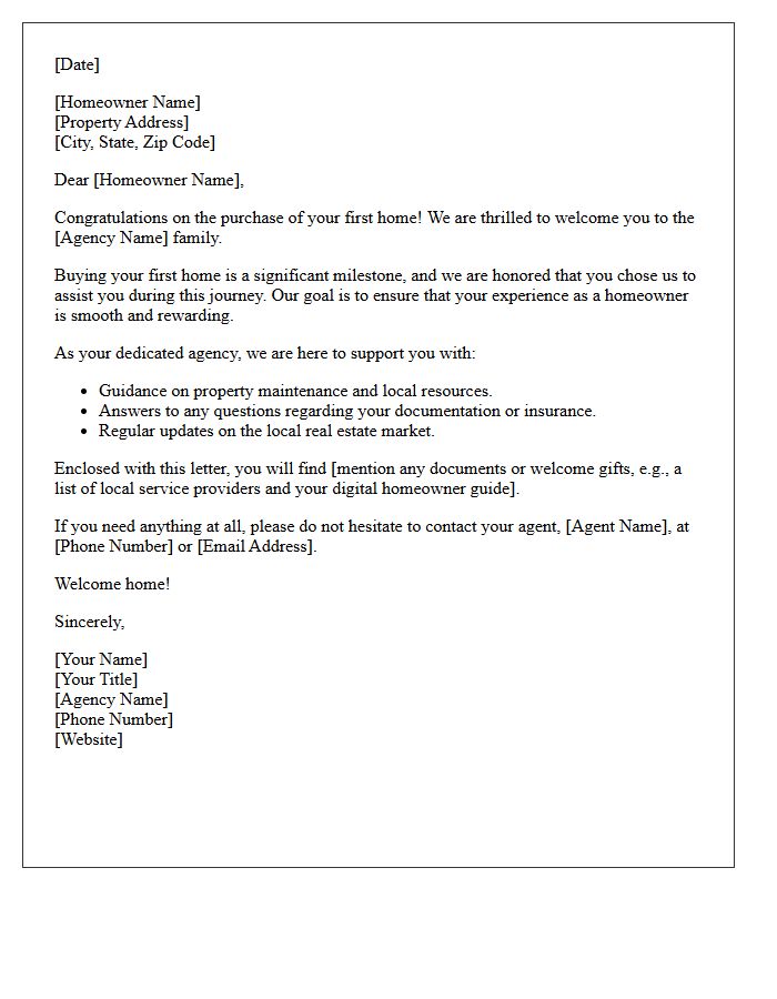 Welcome to Our Agency First Homeowner Letter