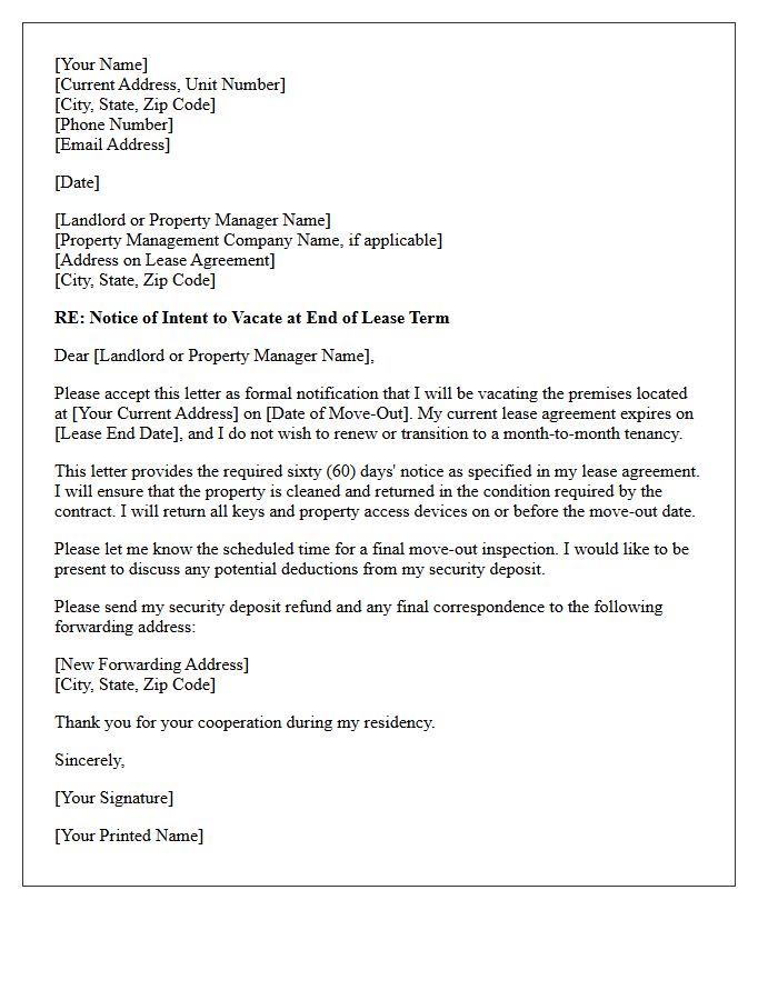 Sixty-Day Notice to Vacate Letter for End of Lease Term