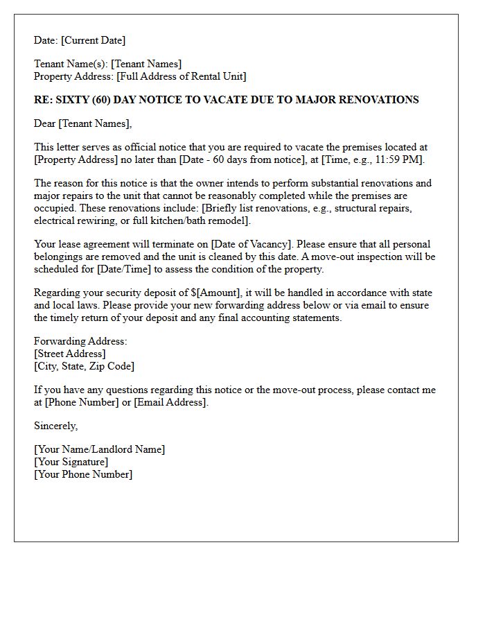 Sixty-Day Notice to Vacate Letter for Major Renovations