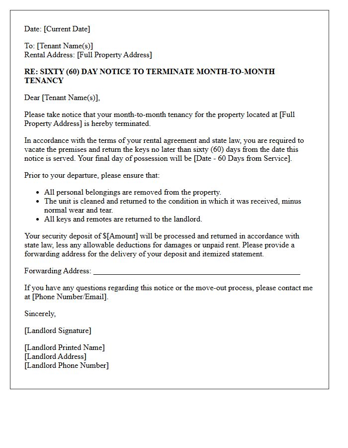 Sixty-Day Notice to Vacate Letter for Month-to-Month Tenancy