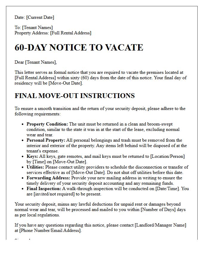 Sixty-Day Notice to Vacate Letter with Final Move-Out Instructions