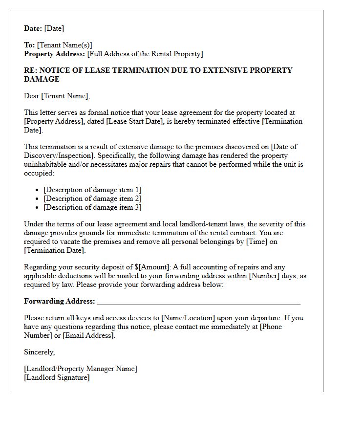 Notice of Lease Termination Letter for Extensive Property Damage