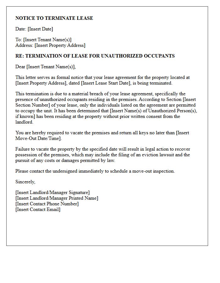 Notice of Lease Termination Letter for Unauthorized Occupants