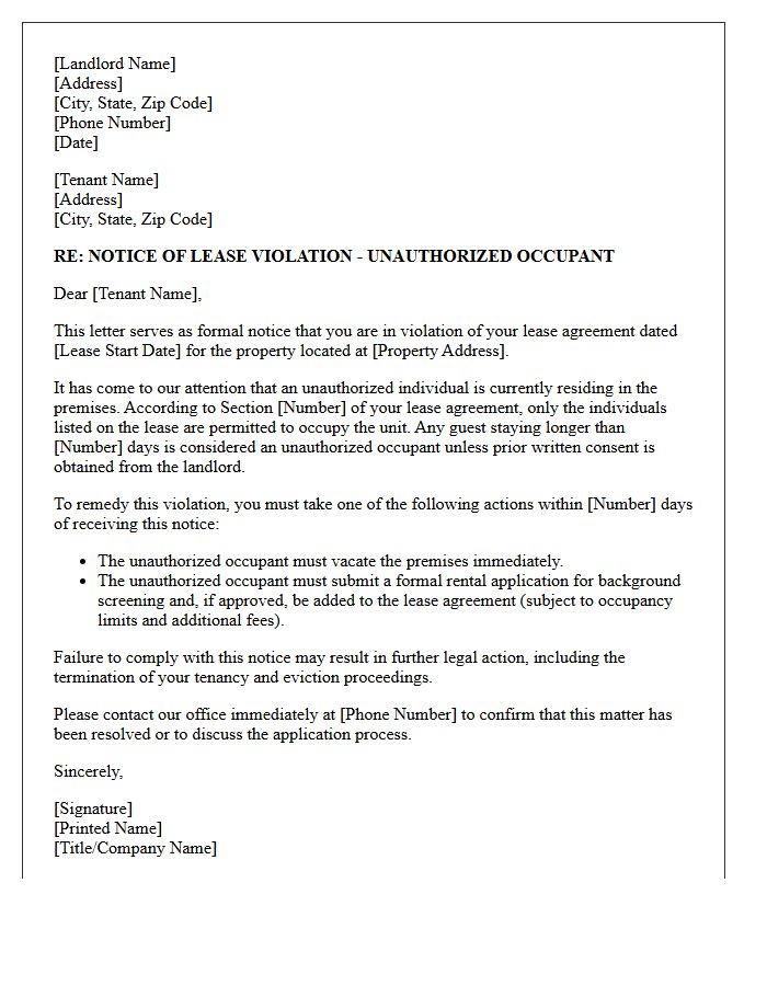 Lease Violation Letter Regarding Unauthorized Occupant