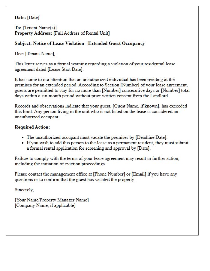 Warning Letter for Extended Guest Occupancy Violation