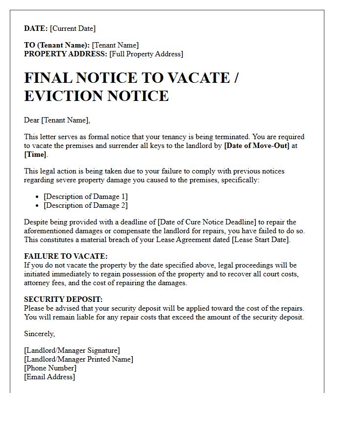 Final Eviction Letter for Unrepaired Property Damage