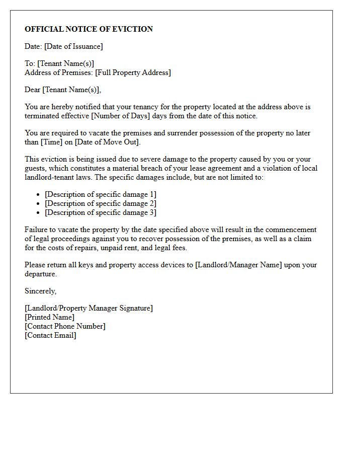 Official Notice of Eviction Letter for Severe Property Damage