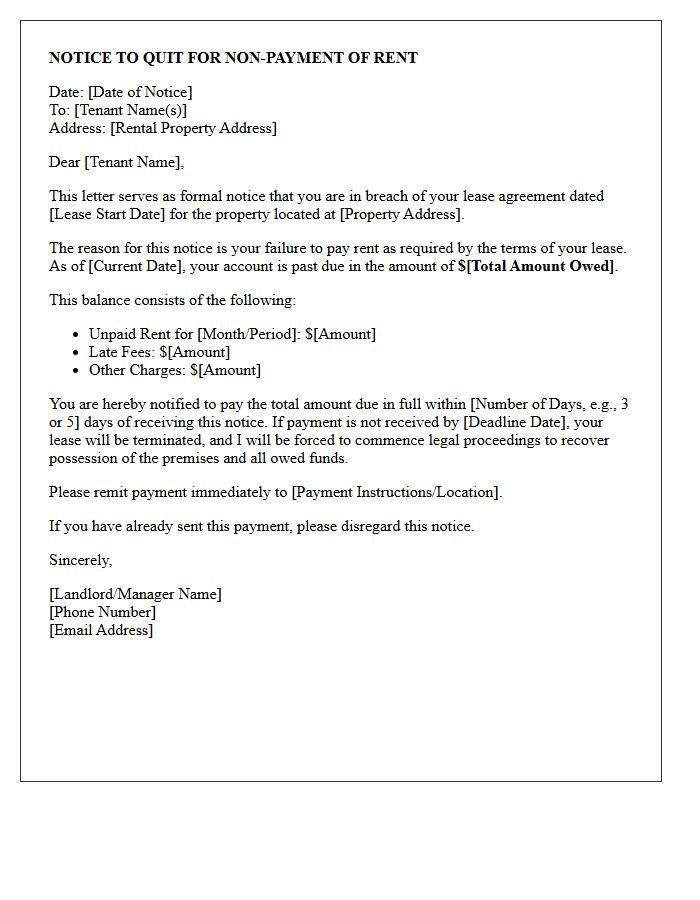 Breach of Lease Eviction Letter for Late Payments