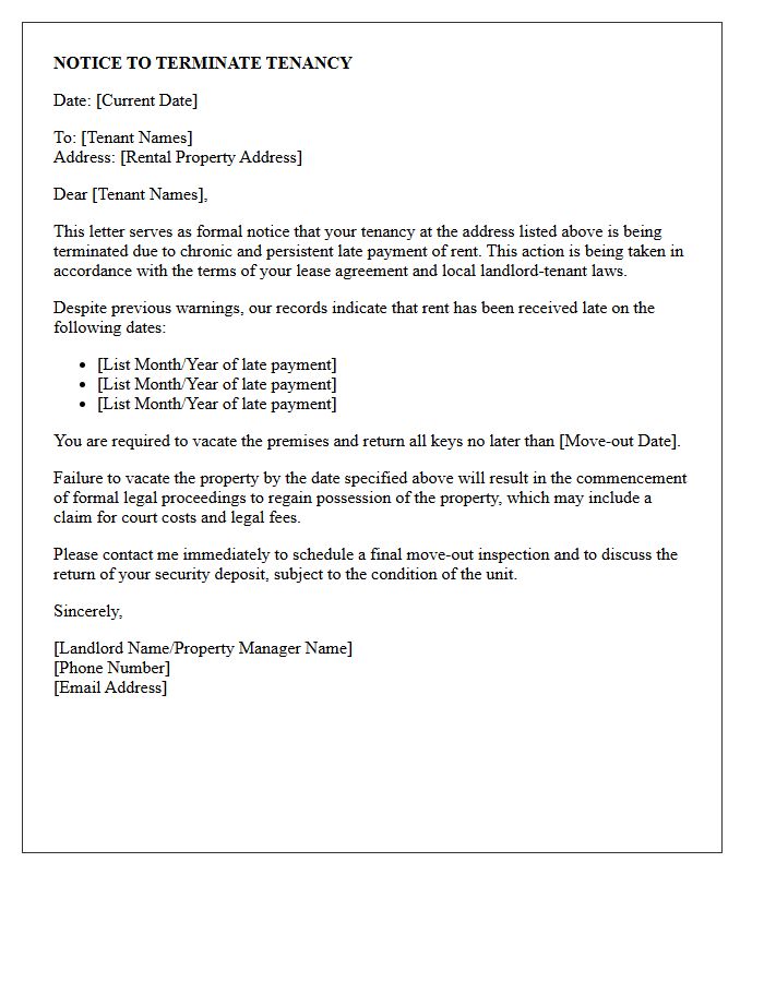 Landlord Eviction Letter Due to Chronic Late Payments