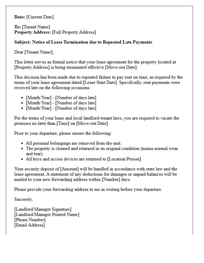 Lease Termination Letter for Repeated Late Payments