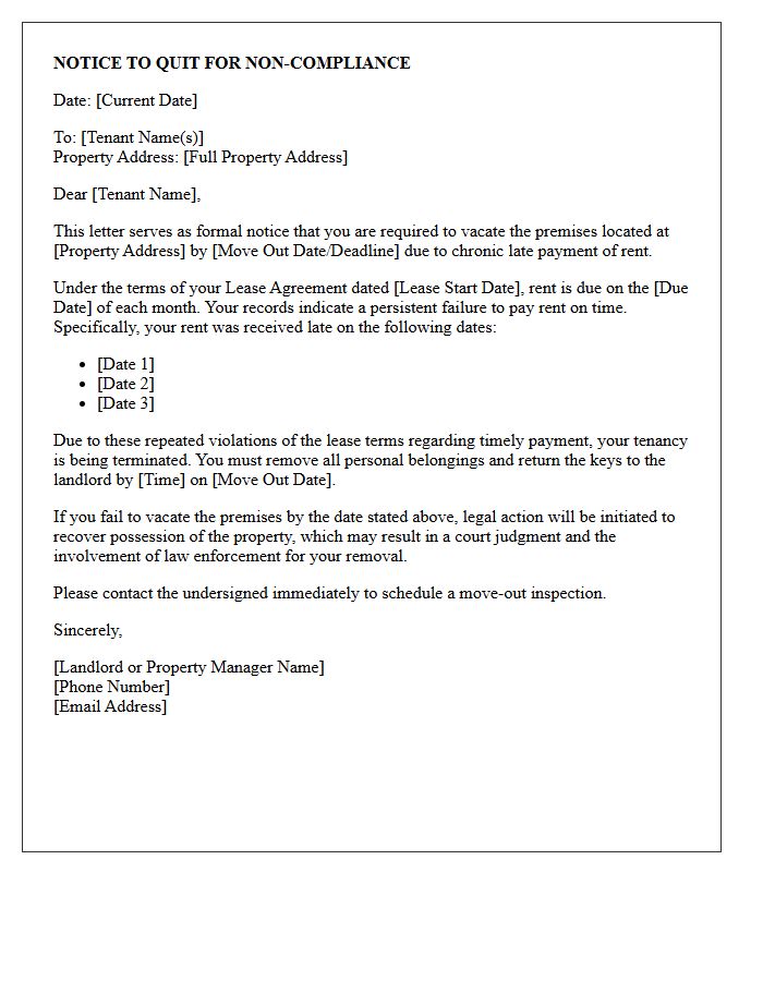 Notice of Eviction Letter for Chronic Late Rent