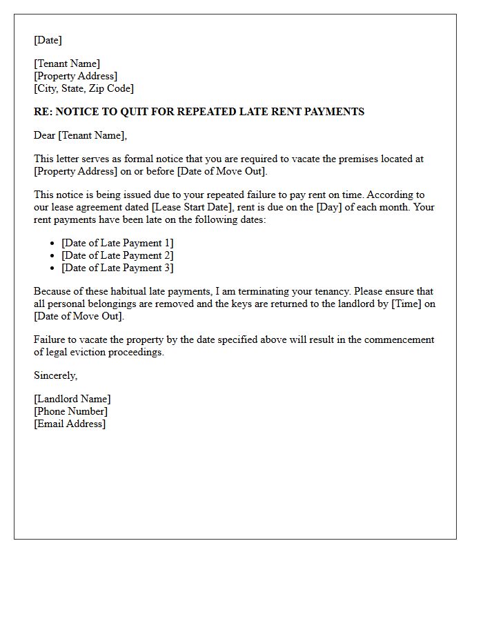 Notice to Quit Letter for Repeated Late Payments