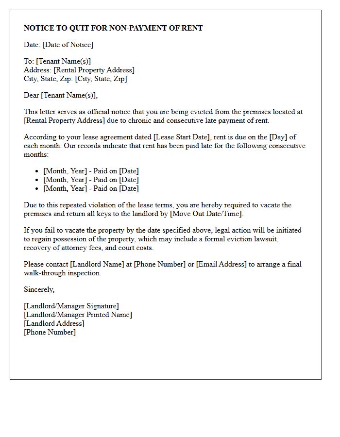 Official Eviction Letter for Consecutive Late Rent