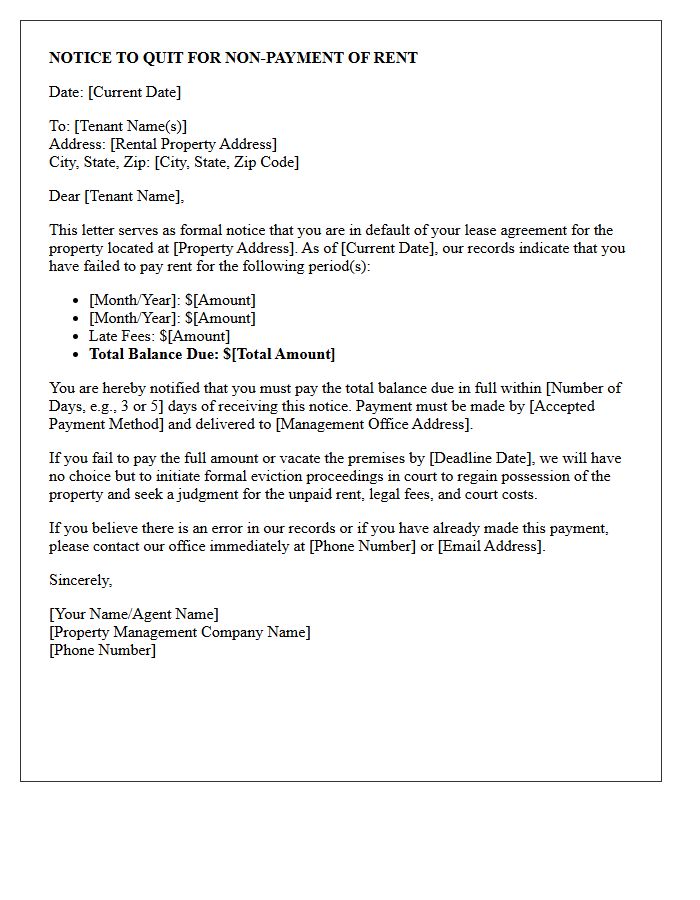 Property Management Letter of Eviction for Unpaid Rent