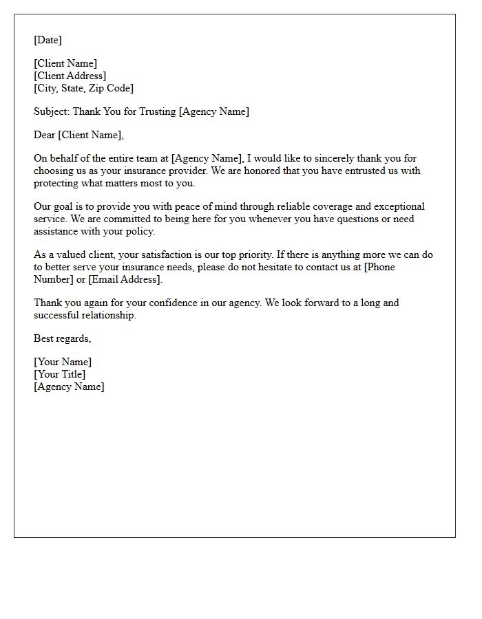 Appreciation Letter for Trusting Our Insurance Agency