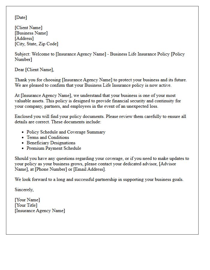 Business Life Insurance Client Welcome Letter