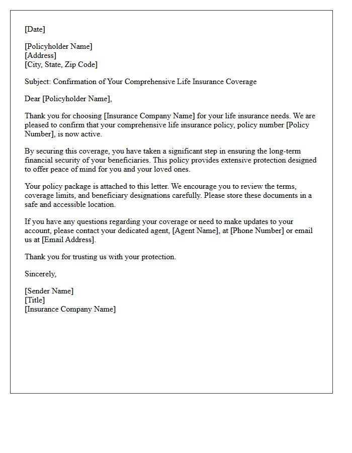 Comprehensive Life Insurance Coverage Thank You Letter
