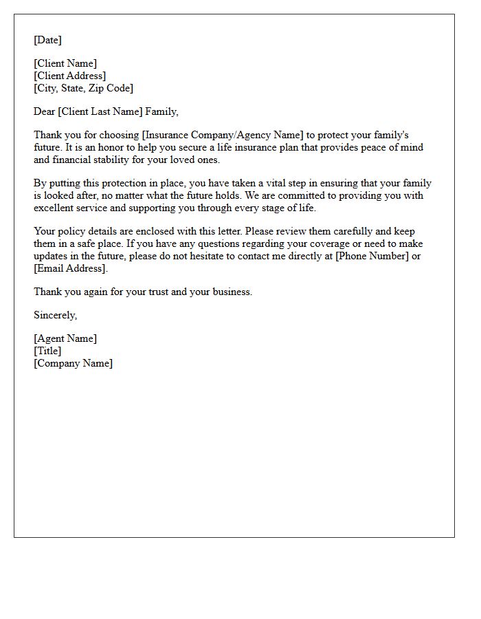 Family Life Insurance Protection Thank You Letter