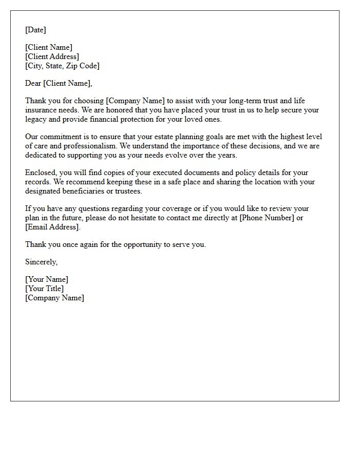 Long-Term Trust and Life Insurance Thank You Letter