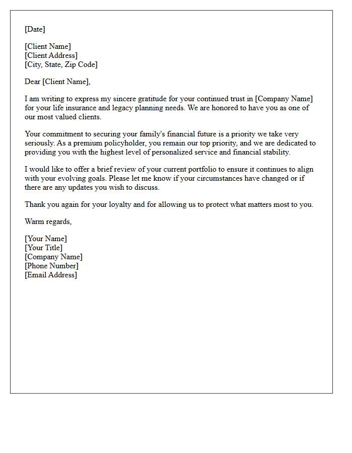 Premium Life Insurance Client Appreciation Letter