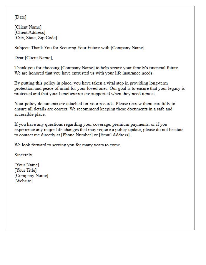 Securing Your Future Life Insurance Thank You Letter