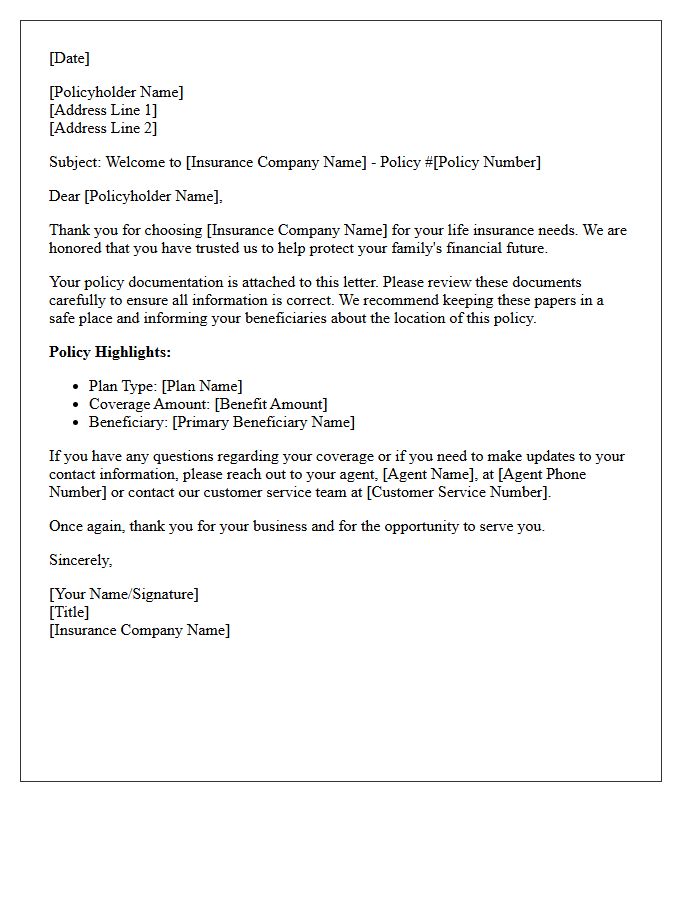 Thank You Letter for New Life Insurance Policyholders